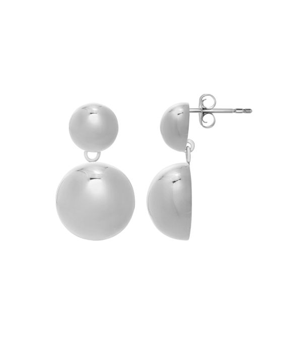 Silver Puffed Round Button Drop Earrings
