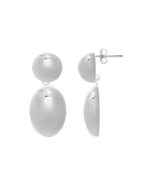 Silver Puffed Oval Button Drop Earrings