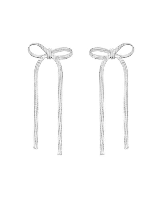 Silver Snake Chain Bow Earrings