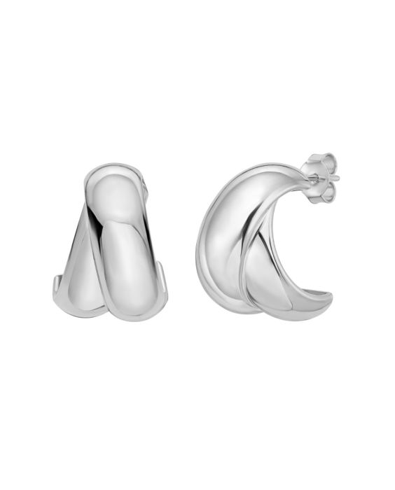 Silver Puffed Crossover C-Hoops