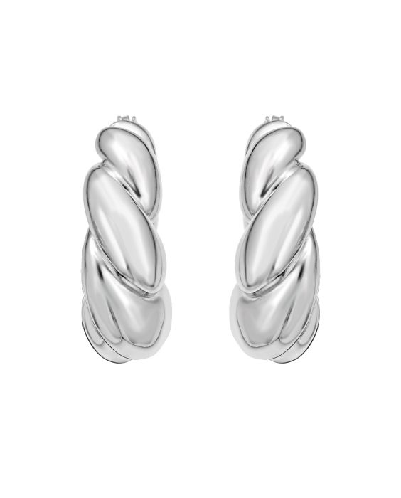 Silver Puffy Twist Hoop Earring 