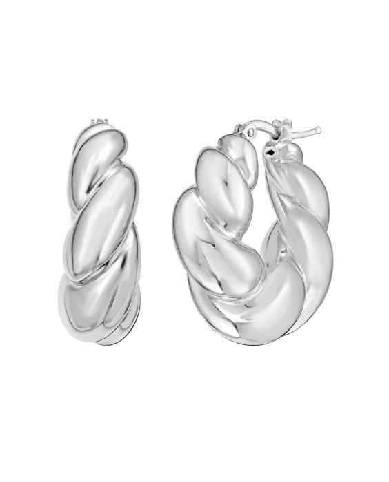 Silver Puffy Twist Hoop Earring 