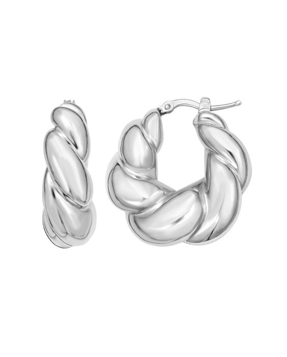 Silver Puffy Twist Hoop Earring 