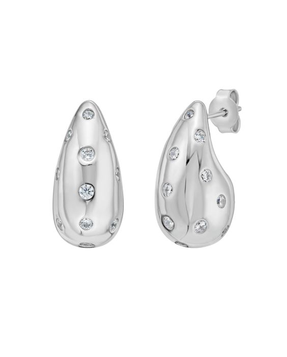 Silver Puffed Raindrop Earring with CZ