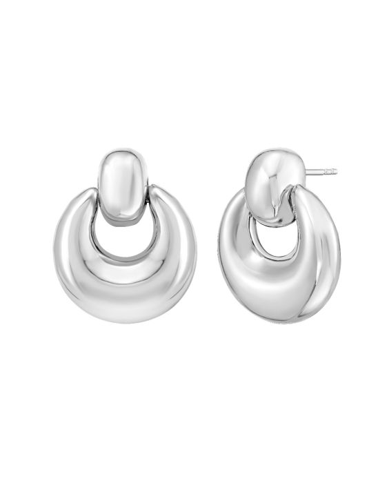 Silver Puffy Door Knocker Earring