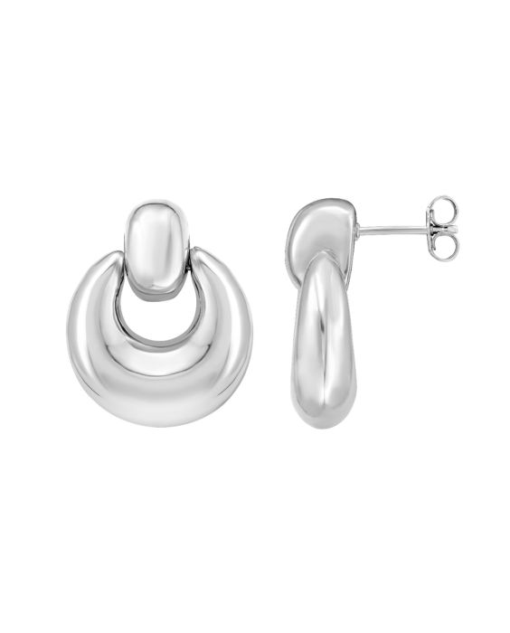 Silver Puffy Door Knocker Earring