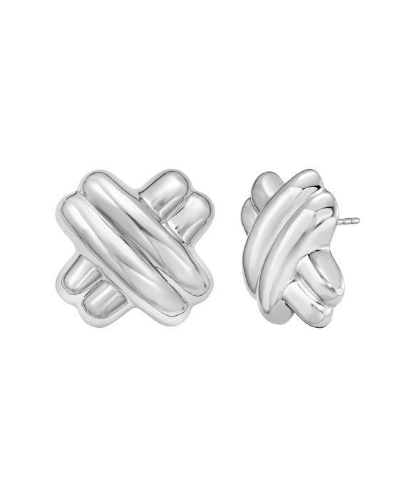 Silver Puffy Double X Earring