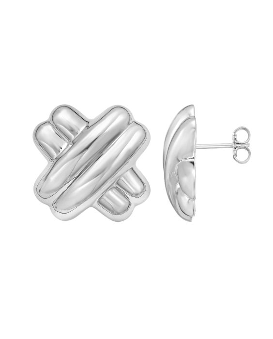 Silver Puffy Double X Earring