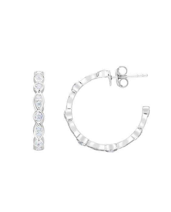 Silver 20x3mm Marquise & Round CZ C Hoops 