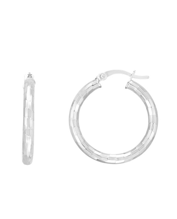 Silver 20mm Disco Diamond Cut Hoops 