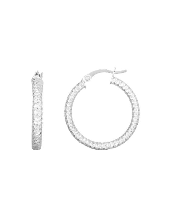 Silver 20mm Linear Diamond Cut Hoops 