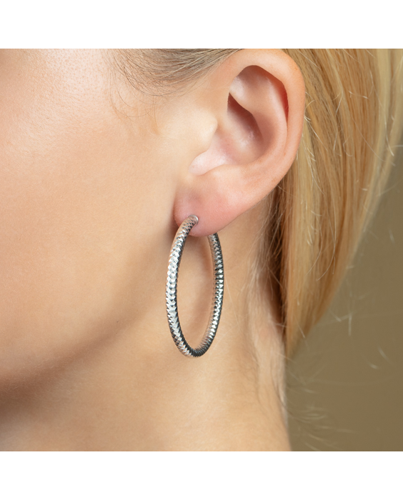 Silver 35mm Linear Diamond Cut Hoops 