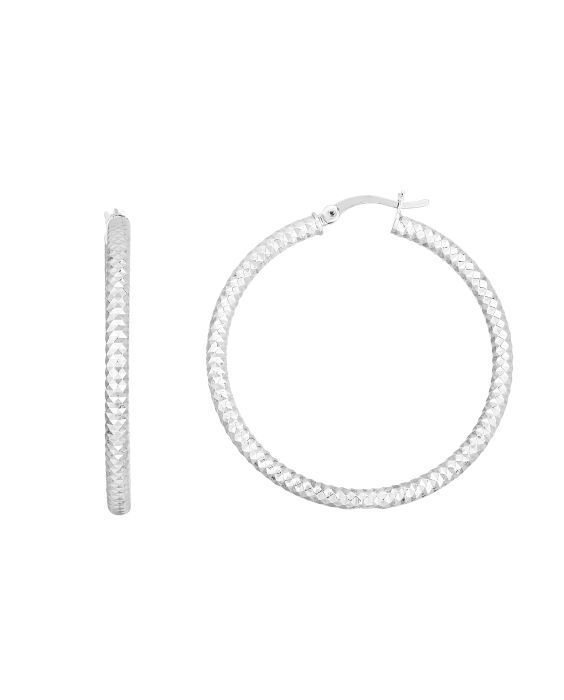 Silver 35mm Linear Diamond Cut Hoops 