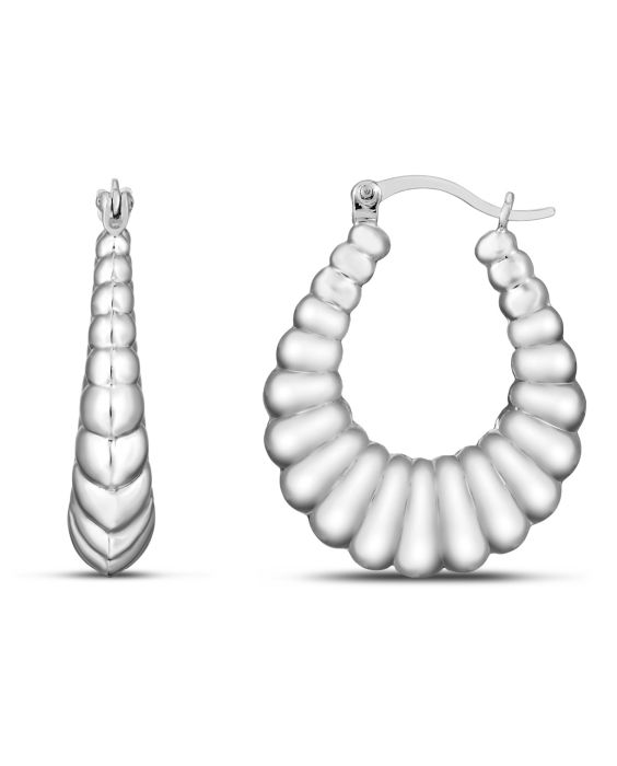 Silver Graduated Ribbed Hoops