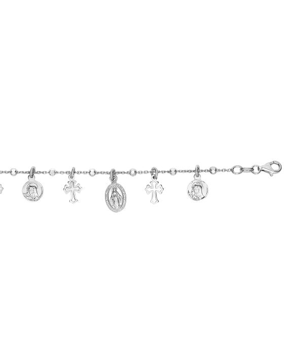 Silver 7.25" Cross Medal Dangle Charm Bracelet