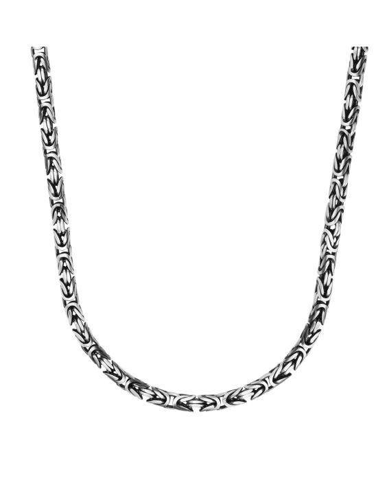 Silver 5mm Men's Gunmetal Byzantine Chain