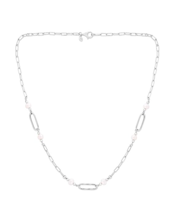 Silver Pearl Paperclip Necklace