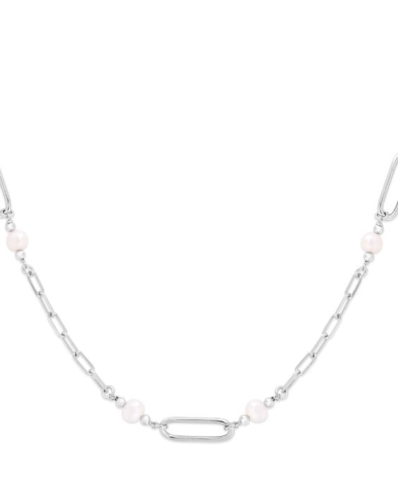 Silver Pearl Paperclip Necklace