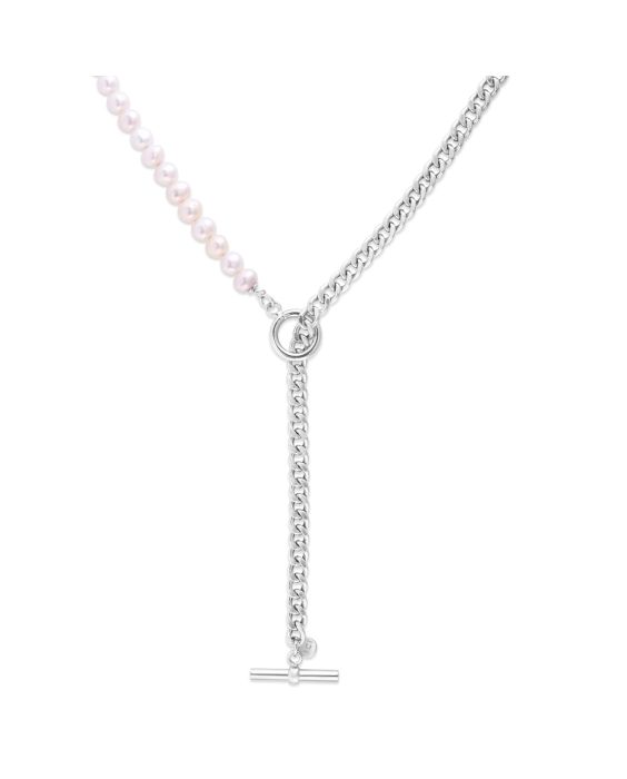 Silver Pearl Paperclip toggle Necklace