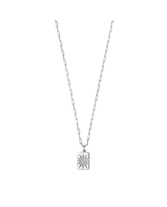 Silver CZ Starburst Locket Necklace