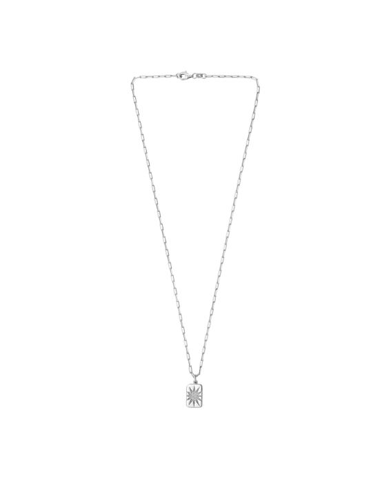 Silver CZ Starburst Locket Necklace