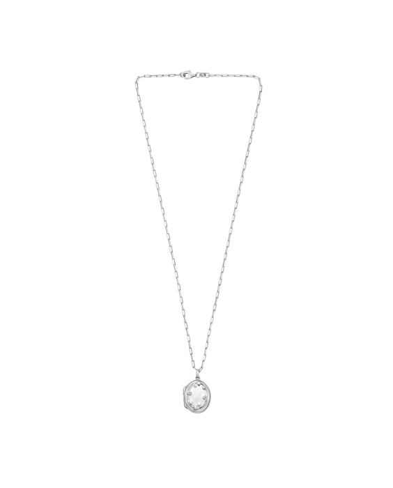 Silver Oval Vine Locket Necklace