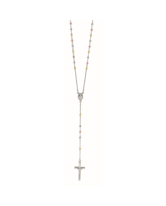 Silver Tri-color Rosary Necklace