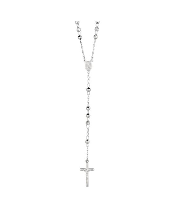 Silver Diamond Cut Large Bead Rosary Necklace