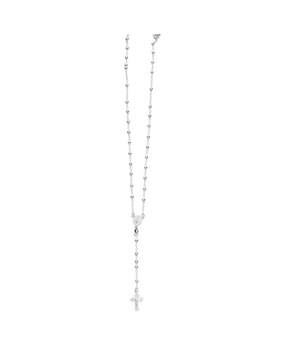 Silver Diamond Cut Mini Bead Rosary Necklace