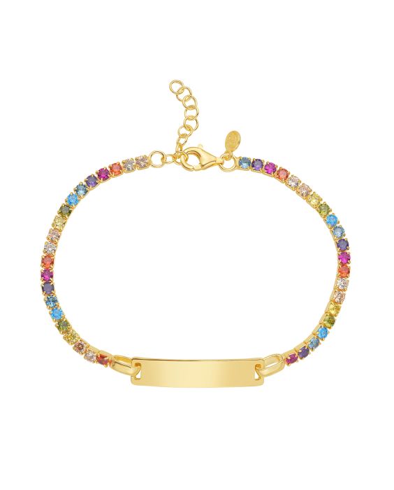 Gold Over Silver Rainbow CZ ID Bracelet