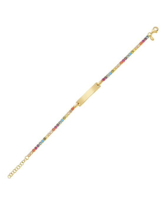 Gold Over Silver Rainbow CZ ID Bracelet