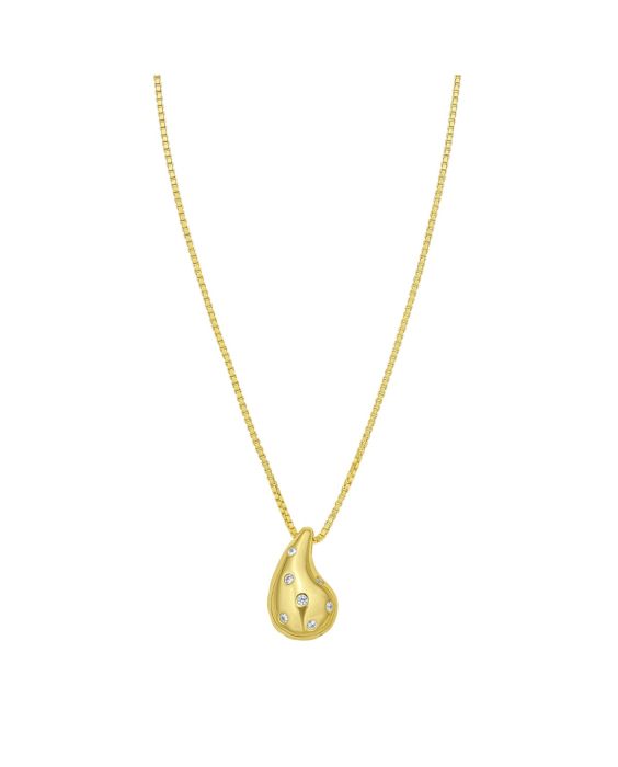 Gold Over Silver Puffed Raindrop Necklace with CZ