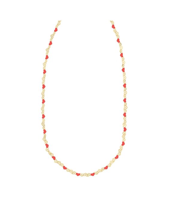 Gold Over Silver Enamel Hearts Chain Necklace