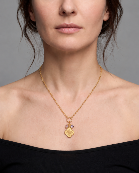 Gold Over Silver Flower CZ Charm Necklace
