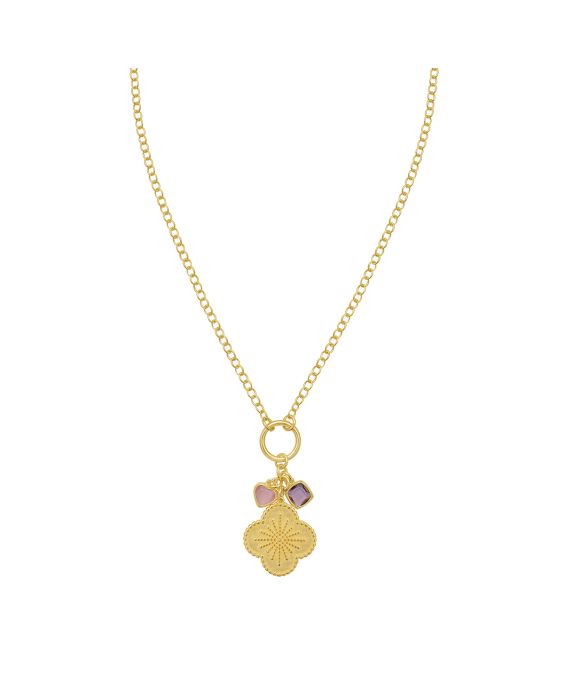 Gold Over Silver Flower CZ Charm Necklace