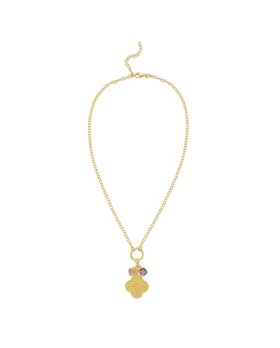 Gold Over Silver Flower CZ Charm Necklace