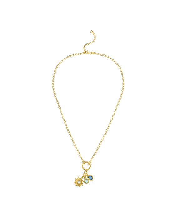 Gold Over Silver Sunflower CZ Charm Necklace