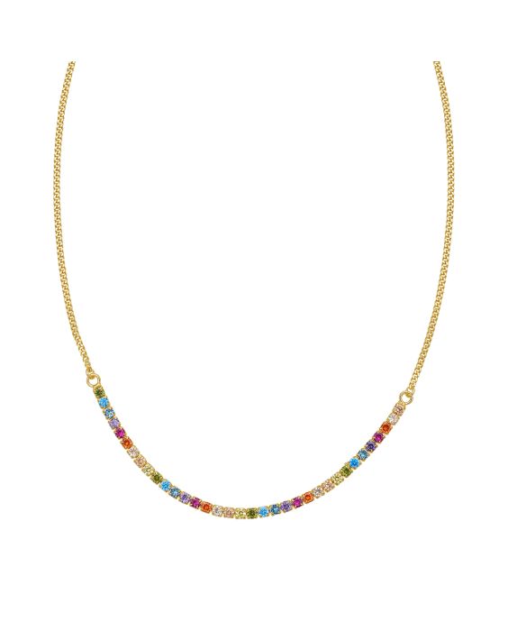 Gold Over Silver Rainbow CZ Necklace