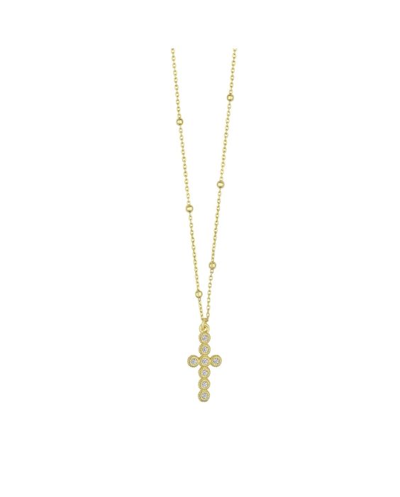 Gold Over Silver Cross Pendant on Rolo Necklace
