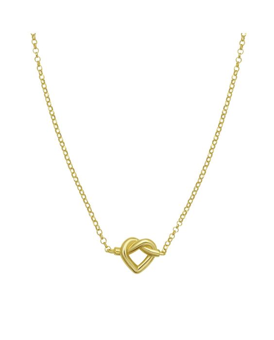 Gold Over Silver Stationed Open Knot Heart on Rolo Necklace