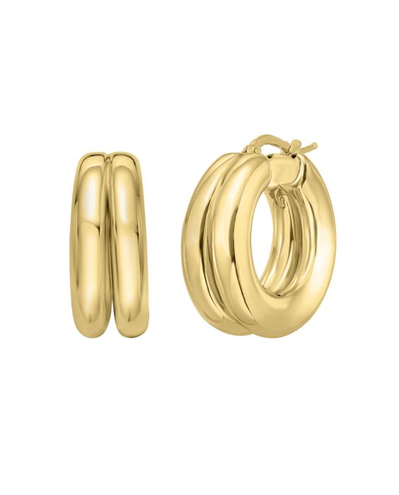 Gold Over Silver Puffed Double Row Hoops