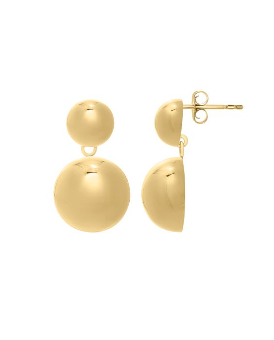 Gold Over Silver Puffed Round Button Drop Earrings