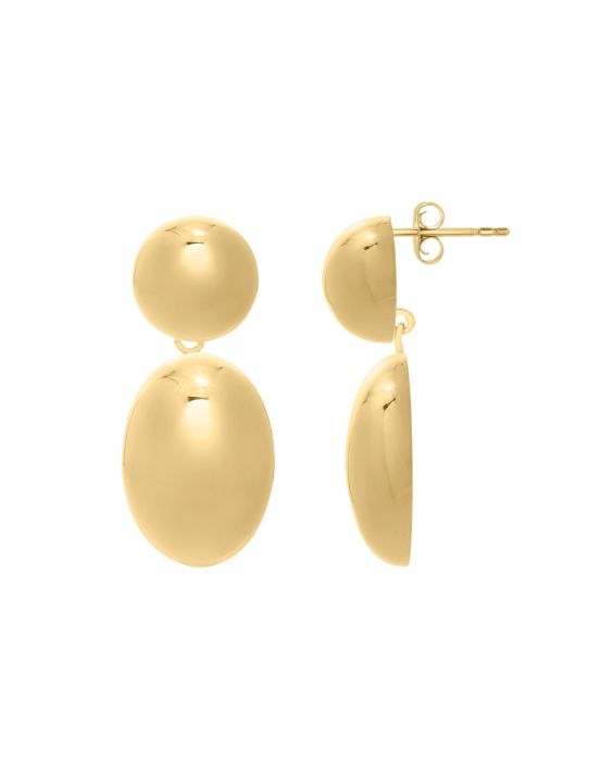 Gold Over Silver Puffed Oval Button Drop Earrings