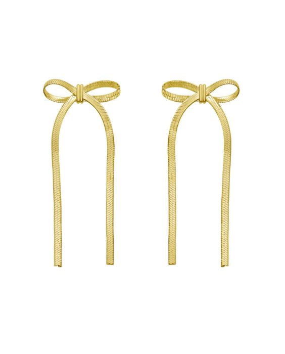 Gold Over Silver Snake Chain Bow Earrings