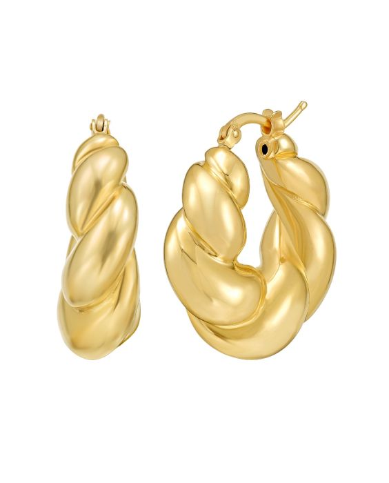 Gold Over Silver Puffy Twist Hoop Earring 