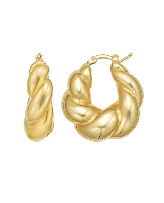 Gold Over Silver Puffy Twist Hoop Earring 