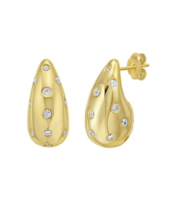 Gold Over Silver Puffed Raindrop Earring with CZ