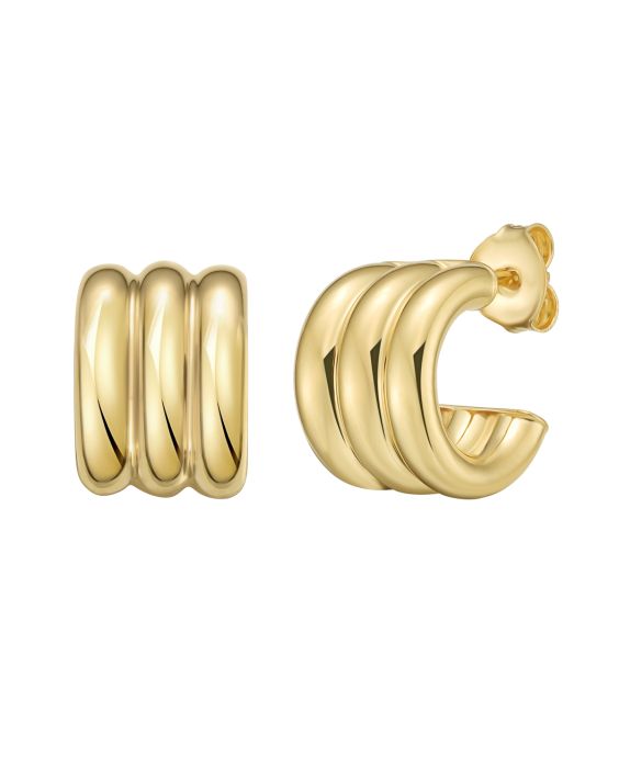 Gold Over Silver Triple Row C Hoop Earrings