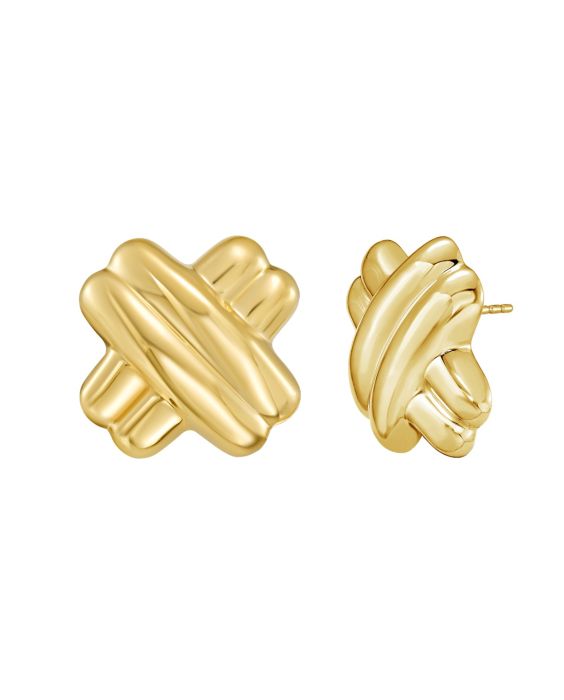 Gold Over Silver Puffy Double X Earring