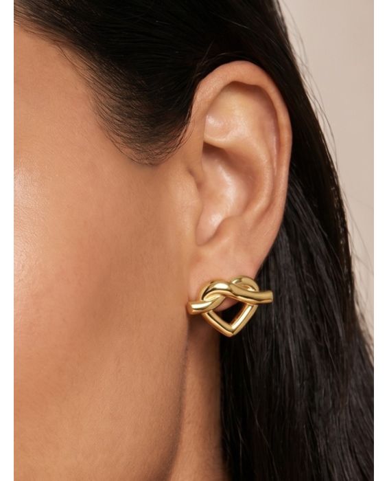 Gold Over Silver Open Heart Knot Earring